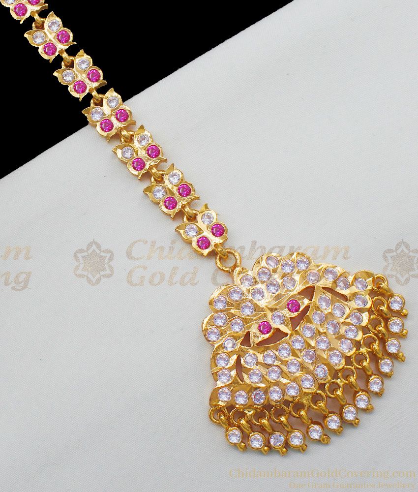 New Trendy Gold Impon Pattern Multi Stone Maang Tikka Jewelry Online NCHT156