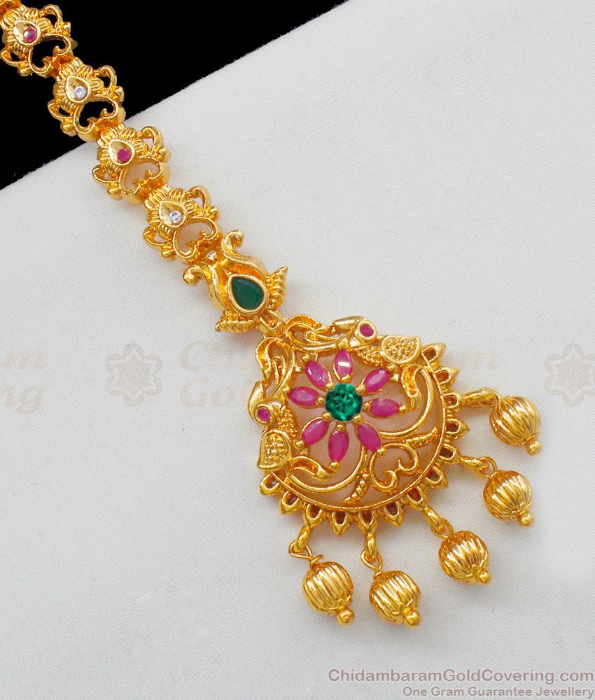 Latest Swan Design Multi Stone Gold Nethichuti For Bridal Wear NCHT183