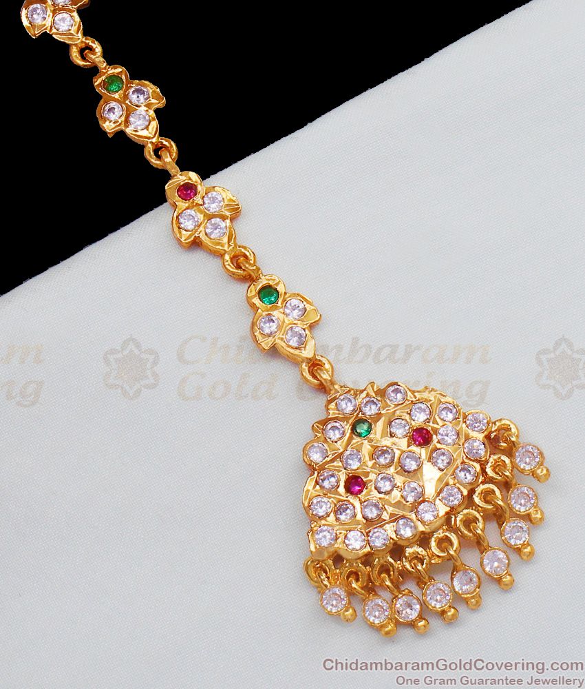 Gati Stones Gold Five Metal Maang Tikka Bridal Hair Ornament NCHT187