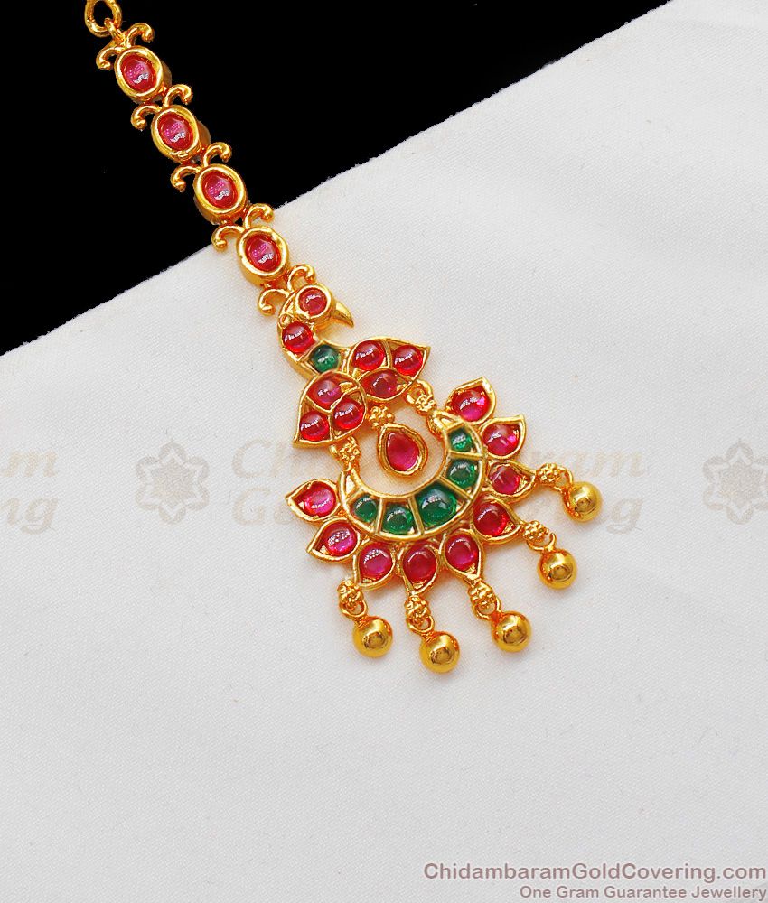 Ruby Emerald Kemp Stone Gold Nethichudi For Bridal Wear NCHT237