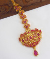 Full Ruby Stone Gold Plated Nethichutti Peacock Designs Bridal Wear NCHT262