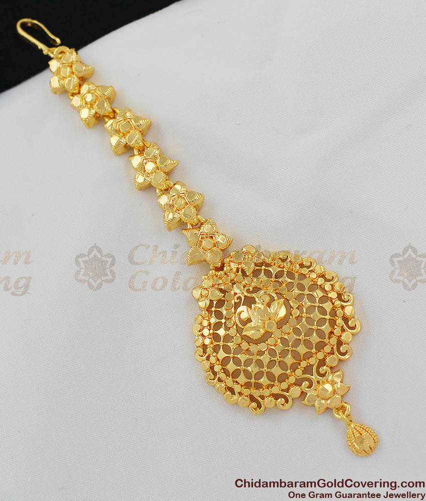 Real Gold Design Big Peacock Maang Tikka for Women NCHT27