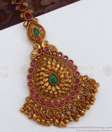 South Indian Traditional Antique Ruby Emerald Kemp Stone Nethichuti NCHT270 South Indian Traditional Antique Ruby Emerald Kemp Stone Nethichuti NCHT270