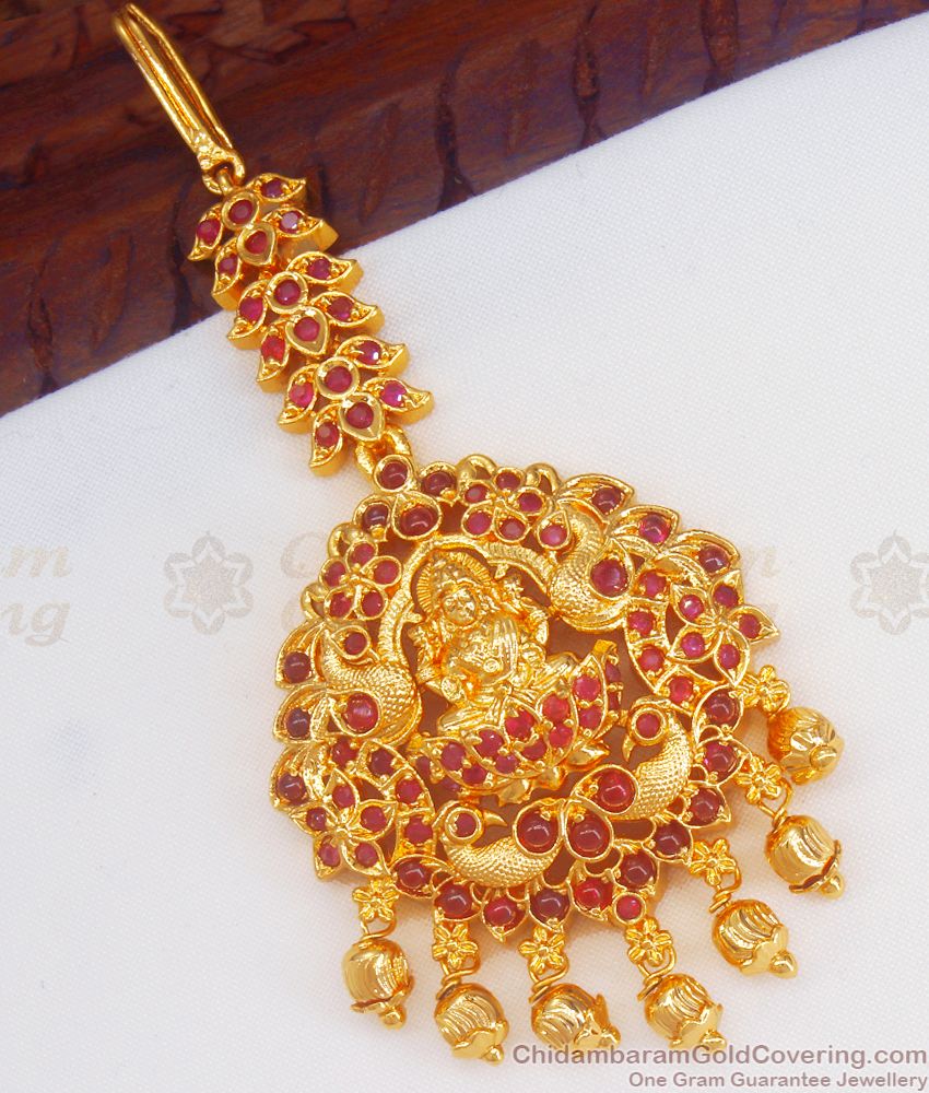 Gold Plated Short Nethichutti Lakshmi Design Ruby Stone NCHT289