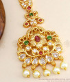Beautiful Gold Plated Nethichutti Floral Hanging Pearls Design NCHT331