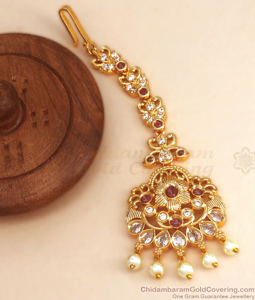 Polki Stone 1 Gram Gold Maang Tikka Bollywood Fashion Bridal Collections NCHT339