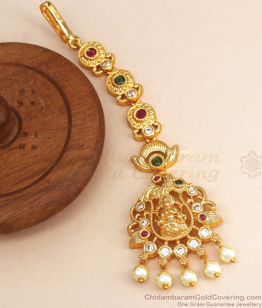 Multi Stone Lakshmi Pattern Gold Nethichutti Collections Shop Online NCHT342