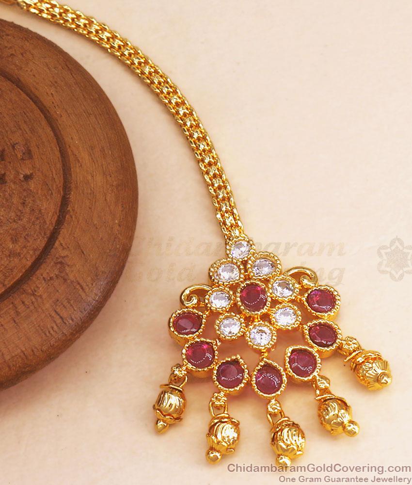Floral Ruby White Stone 1 Gram Gold Nethichutti Designs For Womens NCHT348