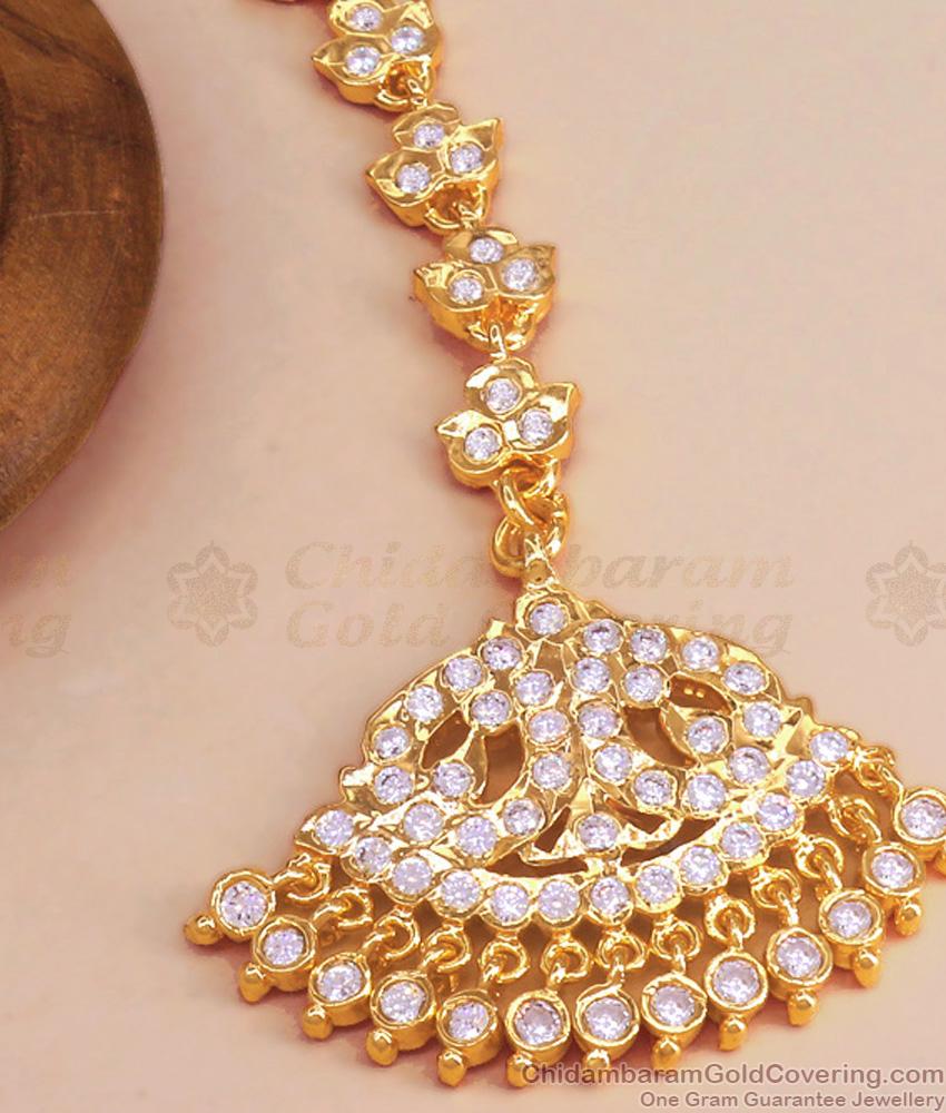 Long Latest Impon Maang Tikka Full White Gati Stone Designs NCHT353