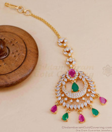 One Gram Gold Ad Stone Nethichutti Wedding Jewellery For Women NCHT371 One Gram Gold Ad Stone Nethichutti Wedding Jewellery For Women NCHT371