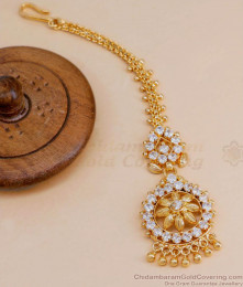 Elegant Floral Design White Stone Nethichutti 1 Gram Gold Jewellery NCHT373 Elegant Floral Design White Stone Nethichutti 1 Gram Gold Jewellery NCHT373