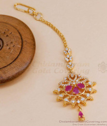 New Model 1 Gram Gold Nethichutti Ruby White Stone Collection NCHT376
