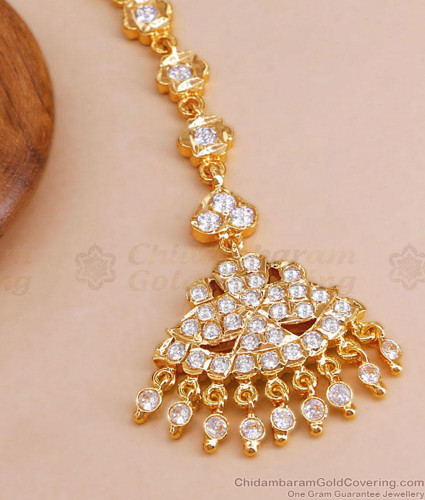 Beautiful White Stone Maang Tikka Impon Jewellery Design NCHT379