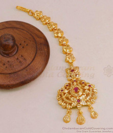 Latest Ruby Stone Micro Gold Plated Nethichutti Designs Online NCHT408