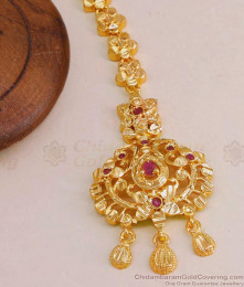 Latest Ruby Stone Micro Gold Plated Nethichutti Designs Online NCHT408