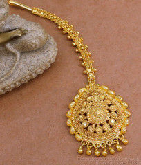 Beautiful Kerala Pattern Gold Tone Maang Tikka Design For Wedding NCHT427