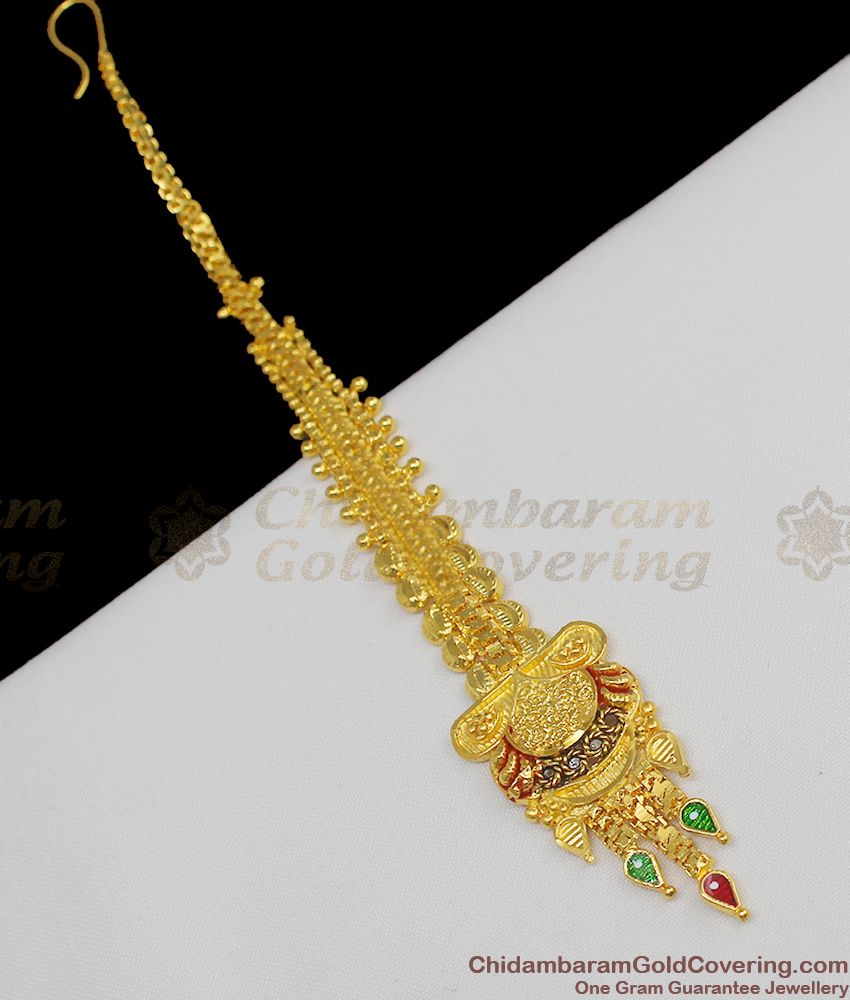 Beautiful Multi Color Maang Tikka Forming Enamel Gold Nethi Sutti NCHT43
