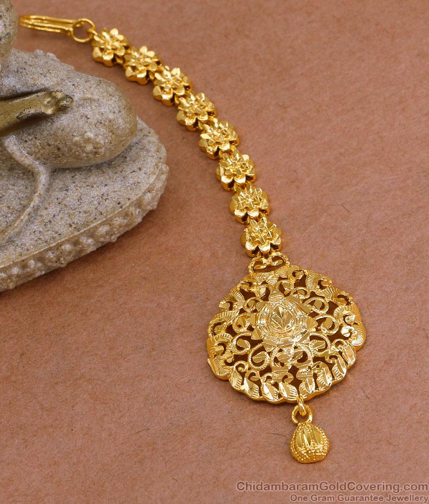 Real Gold Design Floral Maang Tikka Design For Women Wedding NCHT438