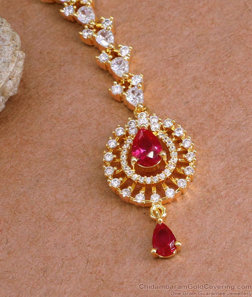 Beautiful Ruby Gemstone Diamond Maang Tikka For Wedding NCHT440 Beautiful Ruby Gemstone Diamond Maang Tikka For Wedding NCHT440