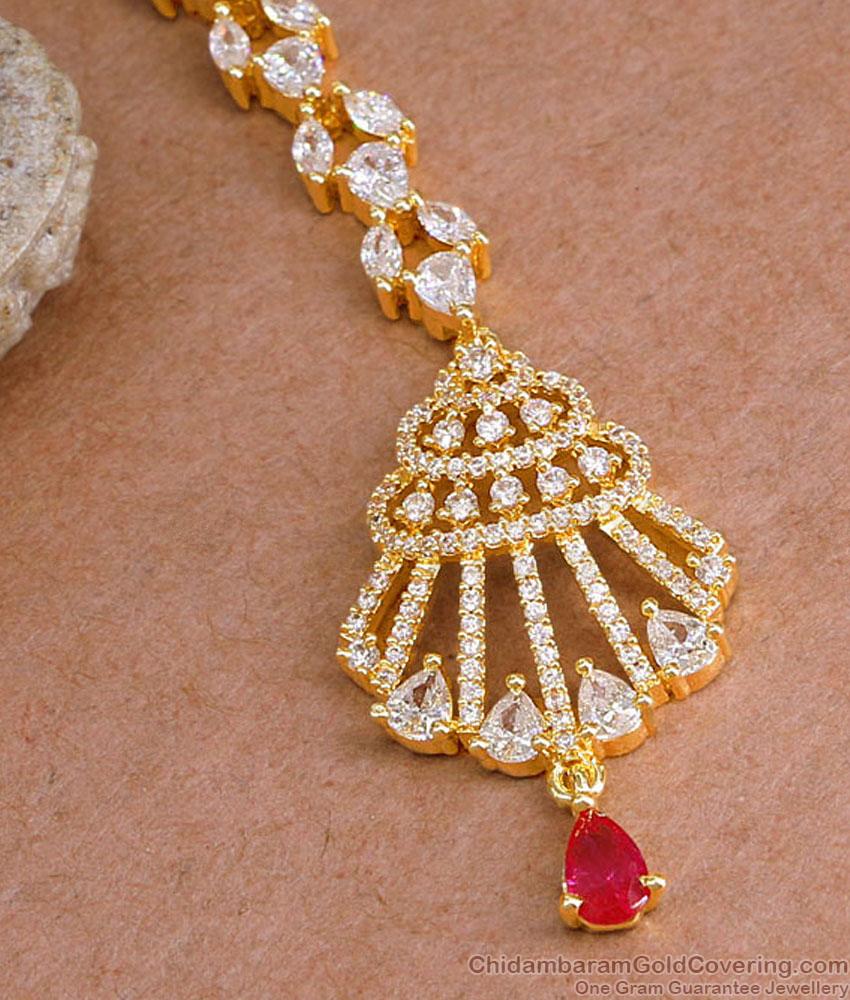 Trendy Ad Stone 1 Gram Gold Nethichutti Design For Brides NCHT441 Trendy Ad Stone 1 Gram Gold Nethichutti Design For Brides NCHT441