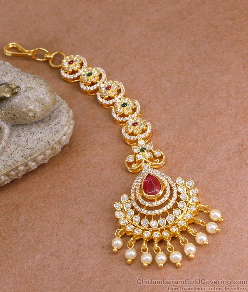 Attractive Bridal Wear Ad Stone Maang Tikka Pearl Jewelry Designs NCHT443 Attractive Bridal Wear Ad Stone Maang Tikka Pearl Jewelry Designs NCHT443