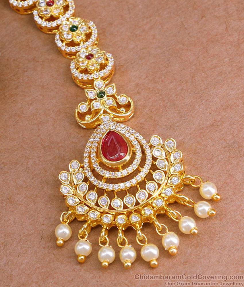 Attractive Bridal Wear Ad Stone Maang Tikka Pearl Jewelry Designs NCHT443 Attractive Bridal Wear Ad Stone Maang Tikka Pearl Jewelry Designs NCHT443