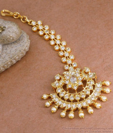 Full White Stone Flower Design Gold Maang Tikka Collections Online NCHT444