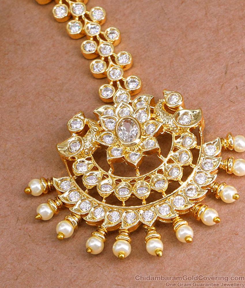 Full White Stone Flower Design Gold Maang Tikka Collections Online NCHT444 Full White Stone Flower Design Gold Maang Tikka Collections Online NCHT444