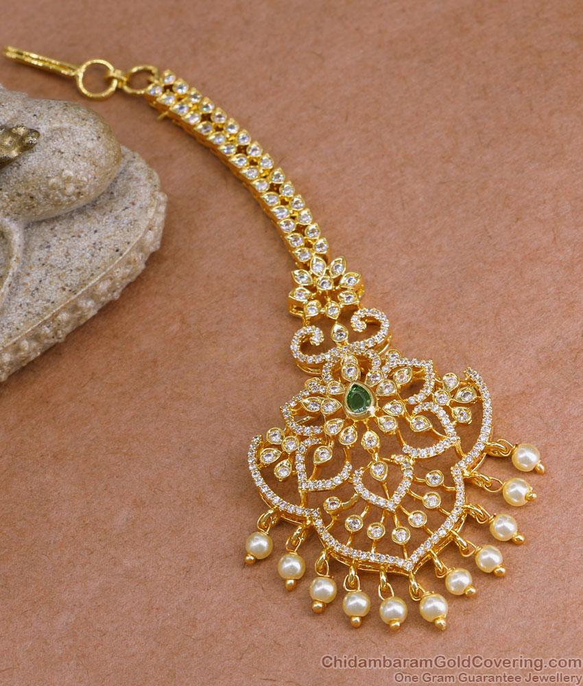 Premium Look American Diamond Maang Tikka 1 Gram Gold Jewelry NCHT445 Premium Look American Diamond Maang Tikka 1 Gram Gold Jewelry NCHT445