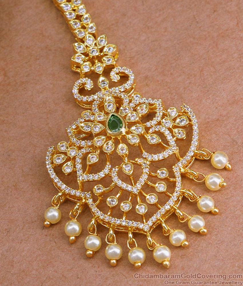 Premium Look American Diamond Maang Tikka 1 Gram Gold Jewelry NCHT445 Premium Look American Diamond Maang Tikka 1 Gram Gold Jewelry NCHT445
