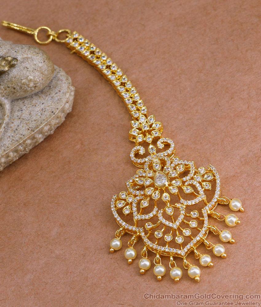 Latest Full White Ad Stone Maang Tikka For Women Fashion NCHT446 Latest Full White Ad Stone Maang Tikka For Women Fashion NCHT446