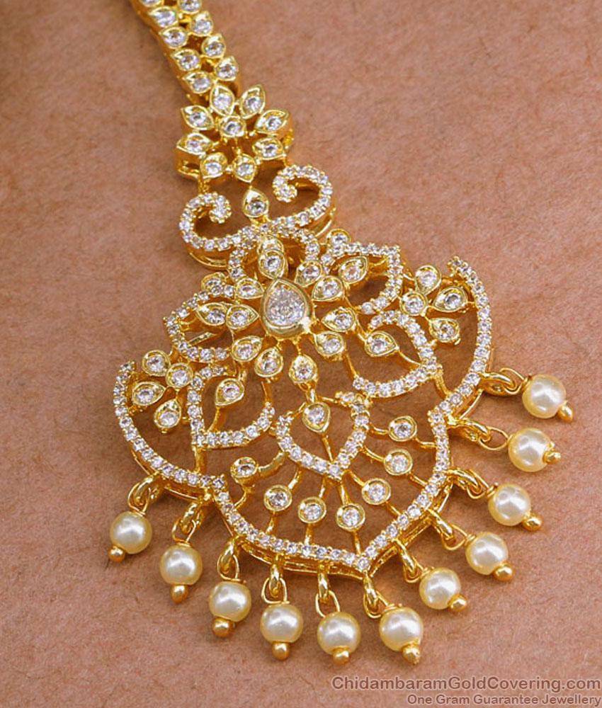 Latest Full White Ad Stone Maang Tikka For Women Fashion NCHT446 Latest Full White Ad Stone Maang Tikka For Women Fashion NCHT446