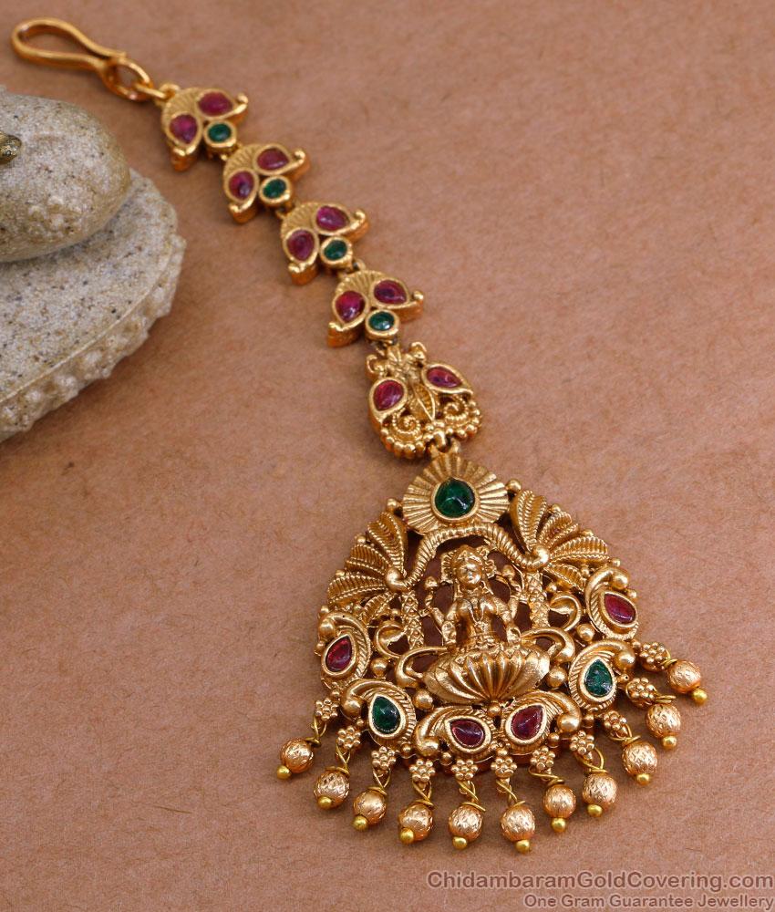 Attractive Bridal Wear Kemp Stone Antique Gold Maang Tikka NCHT451 Attractive Bridal Wear Kemp Stone Antique Gold Maang Tikka NCHT451