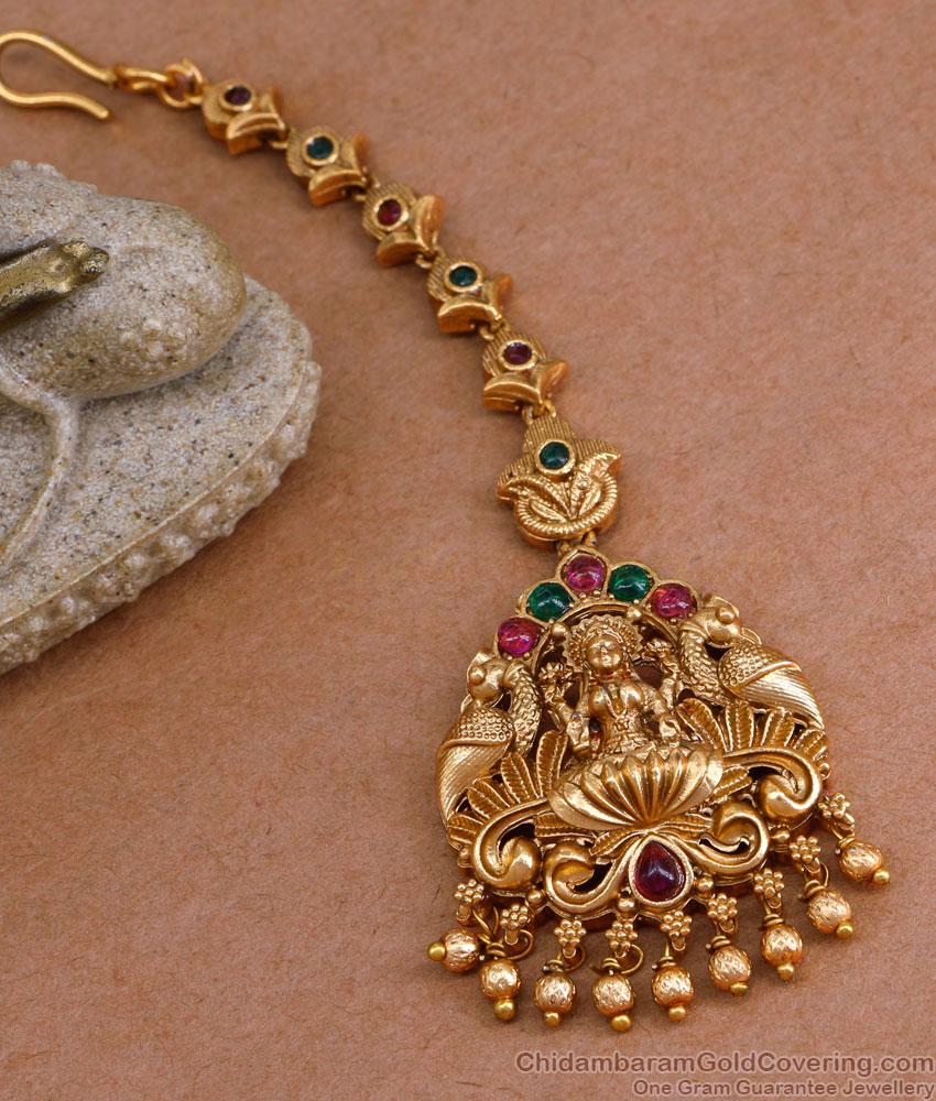 Latest Lakshmi Peacock Antique Nethichutti Kemp Stone Temple Jewelry NCHT452 Latest Lakshmi Peacock Antique Nethichutti Kemp Stone Temple Jewelry NCHT452