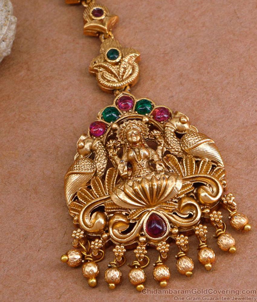 Latest Lakshmi Peacock Antique Nethichutti Kemp Stone Temple Jewelry NCHT452 Latest Lakshmi Peacock Antique Nethichutti Kemp Stone Temple Jewelry NCHT452