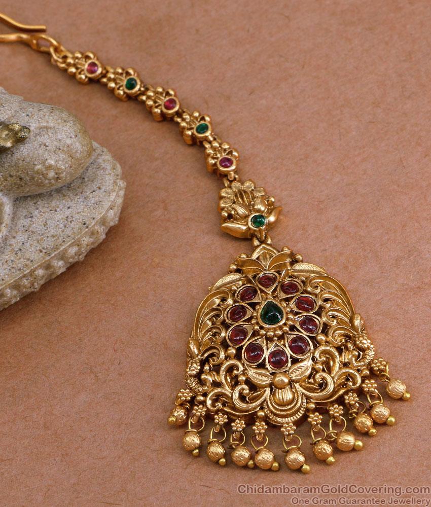Grand Bridal Wear Matt Finish Antique Maang Tikka Designs Temple Jewelry NCHT453 Grand Bridal Wear Matt Finish Antique Maang Tikka Designs Temple Jewelry NCHT453
