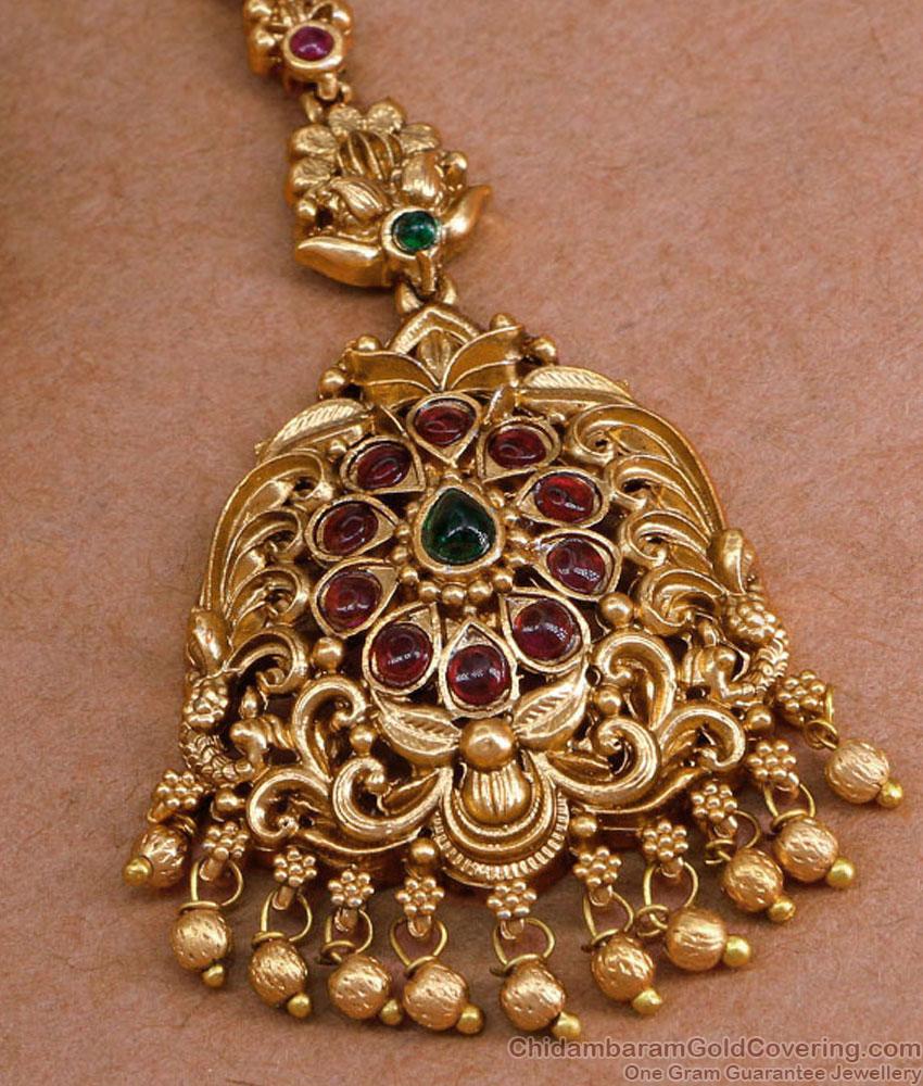 Grand Bridal Wear Matt Finish Antique Maang Tikka Designs Temple Jewelry NCHT453 Grand Bridal Wear Matt Finish Antique Maang Tikka Designs Temple Jewelry NCHT453