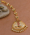 Ruby Green Gati Stone Five Metal Impon Maang Tikka Bridal Jewelry NCHT458 Ruby Green Gati Stone Five Metal Impon Maang Tikka Bridal Jewelry NCHT458