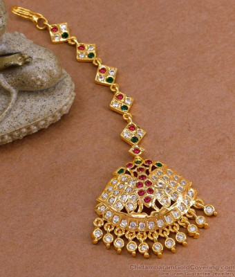 Ruby Green Gati Stone Five Metal Impon Maang Tikka Bridal Jewelry NCHT458