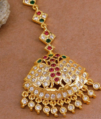 Ruby Green Gati Stone Five Metal Impon Maang Tikka Bridal Jewelry NCHT458