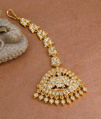 Attractive Full White Stone Impon Nethichutti Peacock Design For Wedding NCHT461