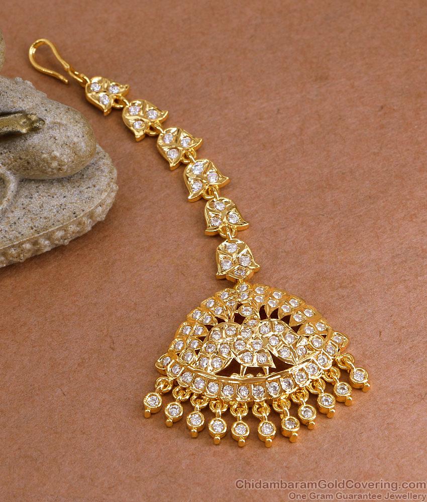 Attractive Full White Stone Impon Nethichutti Peacock Design For Wedding NCHT461 Attractive Full White Stone Impon Nethichutti Peacock Design For Wedding NCHT461