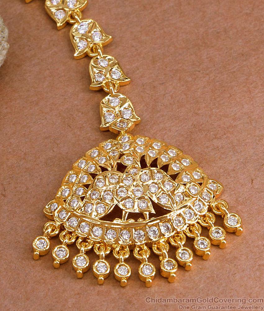 Attractive Full White Stone Impon Nethichutti Peacock Design For Wedding NCHT461 Attractive Full White Stone Impon Nethichutti Peacock Design For Wedding NCHT461