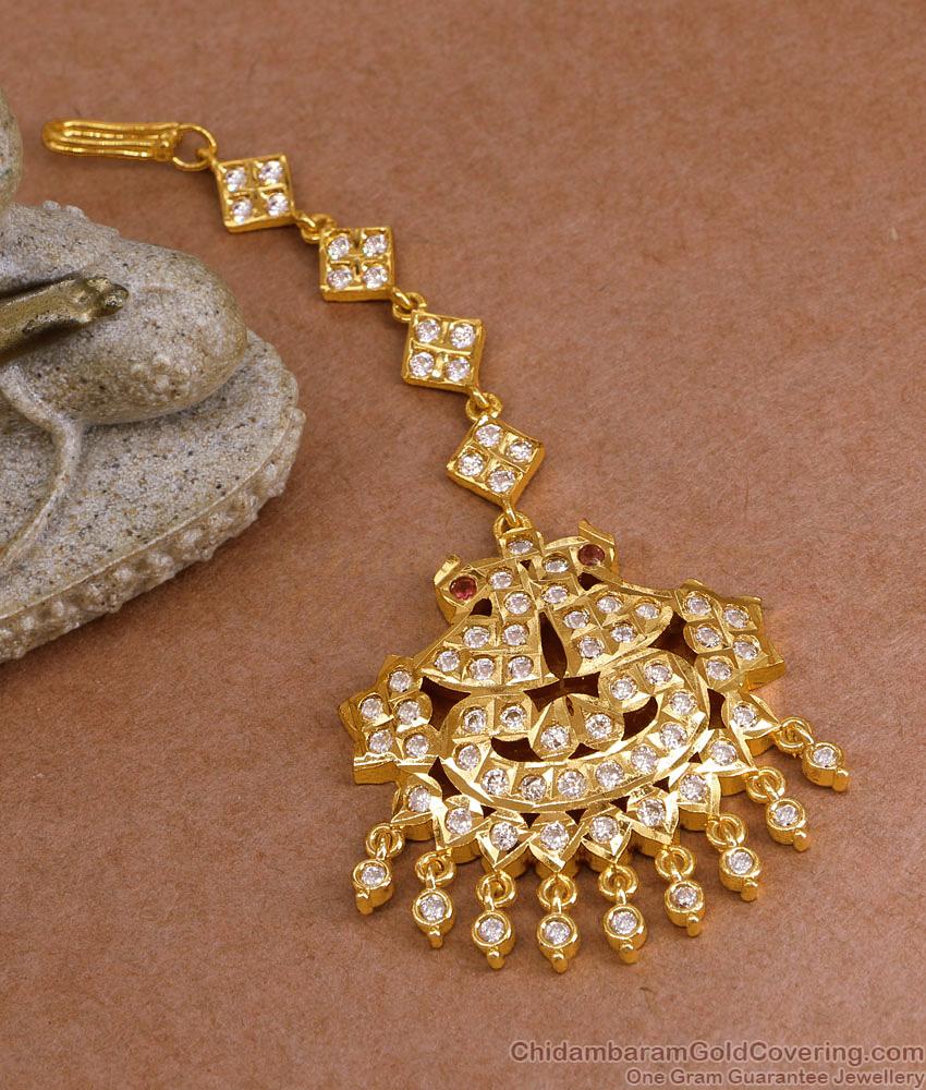 Original Impon Panchaloha Bridal Nethichutti Peacock Design With Stones NCHT465