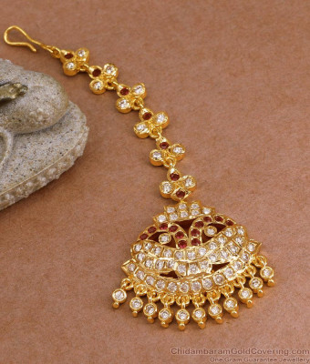 Classic Ruby White Stone Impon Maang TIkka Collections Shop Online NCHT467