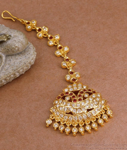 Classic Ruby White Stone Impon Maang TIkka Collections Shop