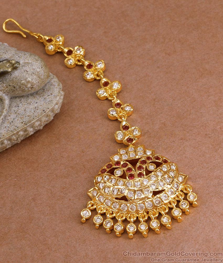 Classic Ruby White Stone Impon Maang TIkka Collections Shop Online NCHT467 Classic Ruby White Stone Impon Maang TIkka Collections Shop Online NCHT467