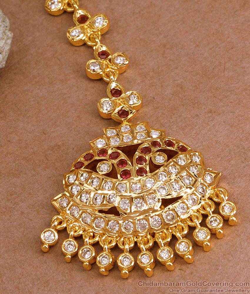 Classic Ruby White Stone Impon Maang TIkka Collections Shop Online NCHT467 Classic Ruby White Stone Impon Maang TIkka Collections Shop Online NCHT467