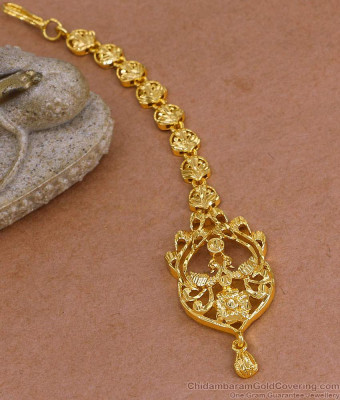 Premium Quality Gold Imitation Nethichutti Peacock Design For Brides NCHT475