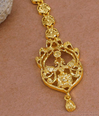 Premium Quality Gold Imitation Nethichutti Peacock Design For Brides NCHT475